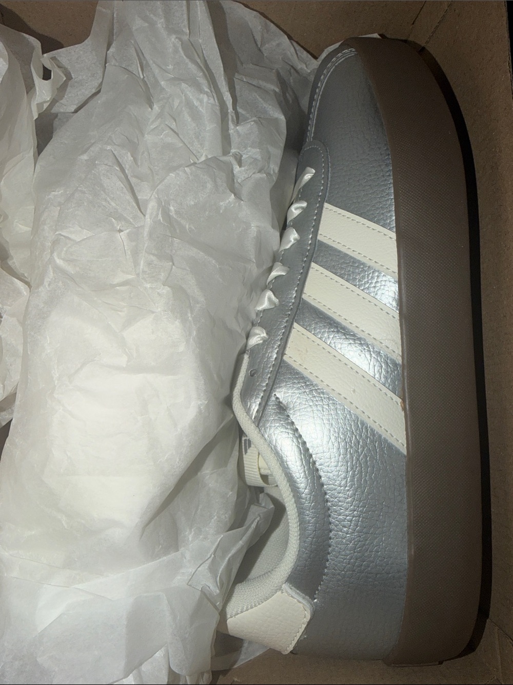 Men's Metallic Silver Low-Top Sneakers with Cream Stripes